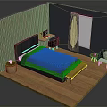 Modern Bedroom Furniture Setup With Wooden Slat Wall Bed Nightstand Desk And Chair