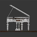 Elegant White Grand Piano Placed On Wooden Planks Platform With Classic Design