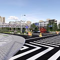 Urban Road Infrastructure At Intersection With Zebra Crossing Traffic Cones And Street Lamps