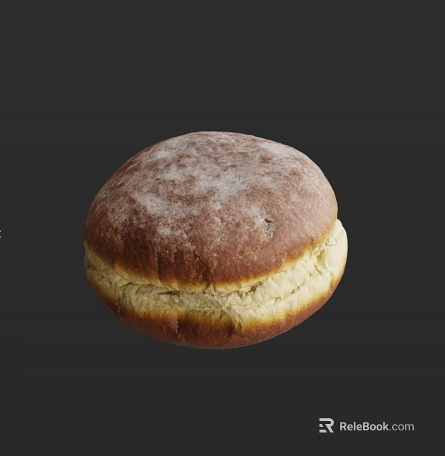 Freshly Baked Round Bread With Powdered Sugar Topping And Soft Texture 3d model 