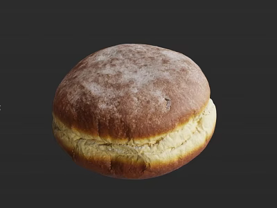 Freshly Baked Round Bread With Powdered Sugar Topping And Soft Texture 3d model