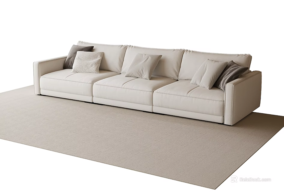 Beige Sectional Sofa with Decorative Pillows in Modern Minimalist Setting on Light Beige Rug 3d model 
