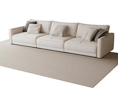 Beige Sectional Sofa with Decorative Pillows in Modern Minimalist Setting on Light Beige Rug 3d model