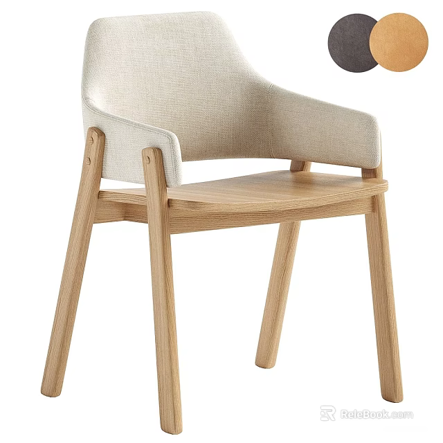 Modern Single Chair With Wooden Frame Beige Upholstered Seat And Minimalist Design 3d model 