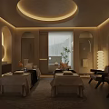 Luxury SPA Sauna Interior With Massage Tables Warm Lighting And Natural Plants