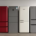 HCE Multi Door Modern Refrigerators in Red Gray Beige for Kitchen Design 3d model