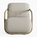Modern Light Beige Fabric Upholstered Single Sofa With Wooden Armrests And Stitched Details