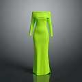 Neon Green Off The Shoulder Long Sleeve Fitted Elegant Evening Dress Design
