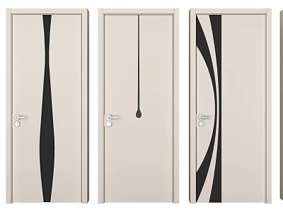 Modern Swing Doors with Black Decorative Patterns and Light Color Design 3d model
