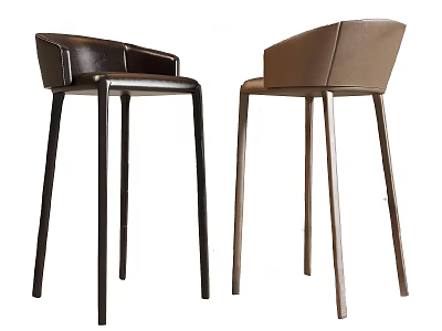 Modern Leather Bar Stools With Curved Backrest And Slim Metal Legs 3d model
