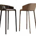 Modern Leather Bar Stools With Curved Backrest And Slim Metal Legs