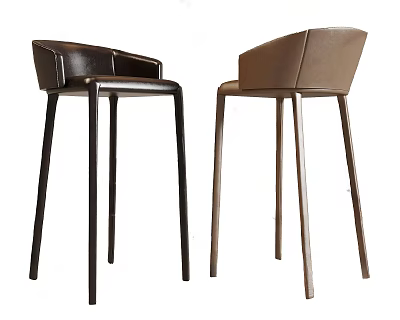 Modern Leather Bar Stools With Curved Backrest And Slim Metal Legs 3d model