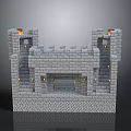 3D Castle Model With Gray Brick Structure Towers Flame Decorations And Lights 3d model