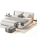 Modern Double Bed Interior Design With Side Tables Footstool Rug Pillows Lamps And Plants