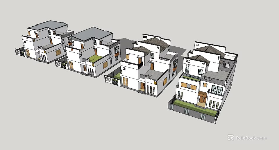 Modern Detached Villa Exterior Design With Multiple Units And Balconies 3d model