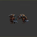 Armored Fantasy Characters And Creatures With Red Blue Armor In Different Poses On Grey Background