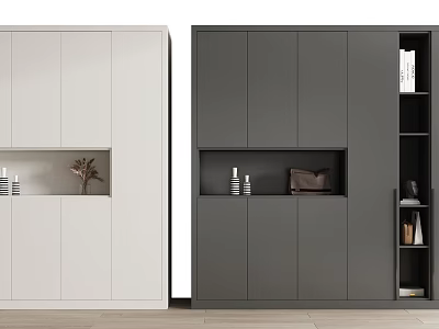 Modern Two Tone Light And Dark Shoe Cabinet With Storage Compartments And Decorative Design 3d model