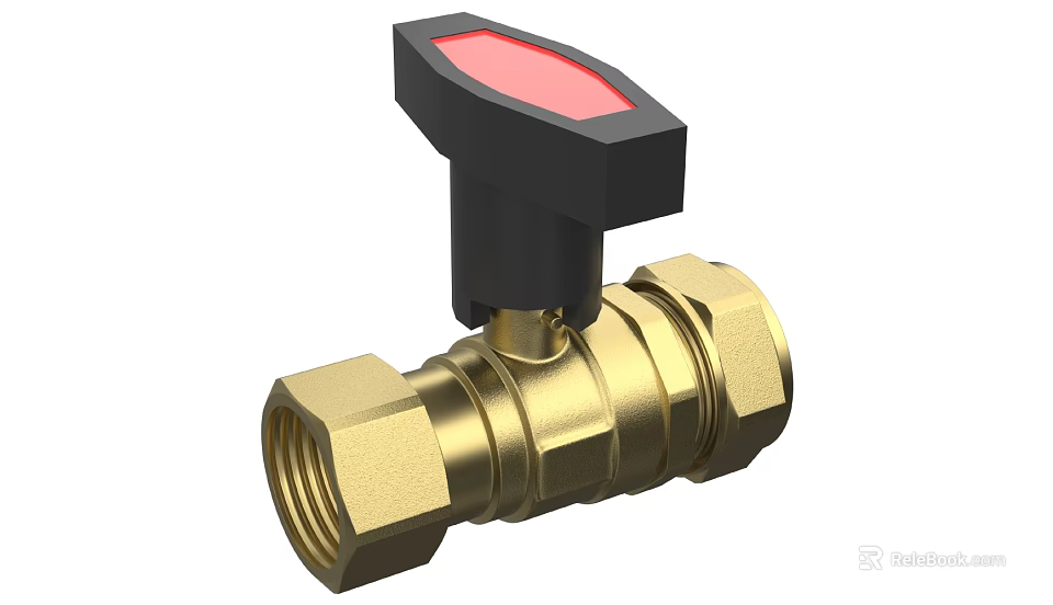 Brass Ball Valve With Black Handle And Red Indicator For Plumbing Applications 3d model 