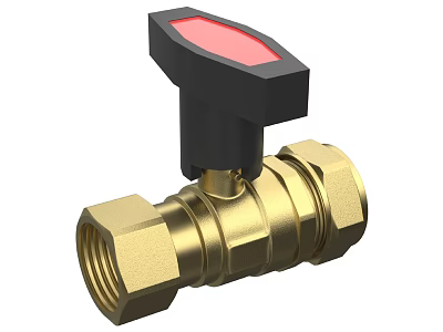 Brass Ball Valve With Black Handle And Red Indicator For Plumbing Applications 3d model