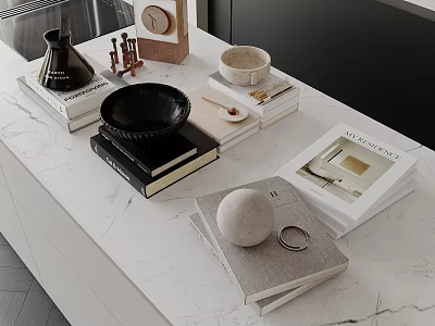 Stylish White Marble Kitchen Countertop With Books Vase Clock Bowl And Sphere 3d model Stylish White Marble Kitchen Countertop With Books Vase Clock Bowl And Sphere 3d model
