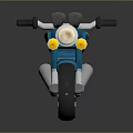 Retro Blue Toy Motorcycle With Yellow Headlights Black Seat And Silver Exhaust Pipe