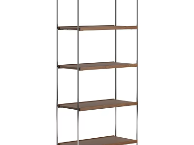 Modern Minimalist Multi Tier Wooden Storage Shelf With Thin Metal Frame For Home Organization 3d model