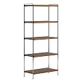 Modern Minimalist Multi Tier Wooden Storage Shelf With Thin Metal Frame For Home Organization