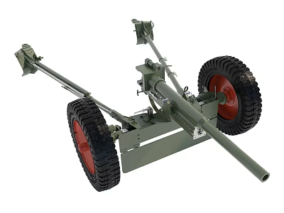 Green Field Artillery Gun With Black Tires And Red Rims On Carriage 3d model