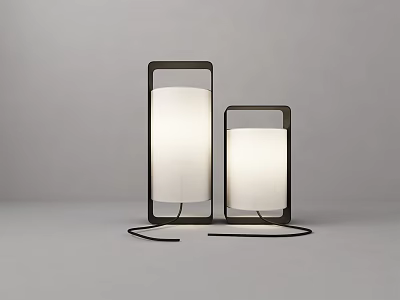 Modern Table Lamps With Black Frames White Shades Side By Side On Gray Background 3d model