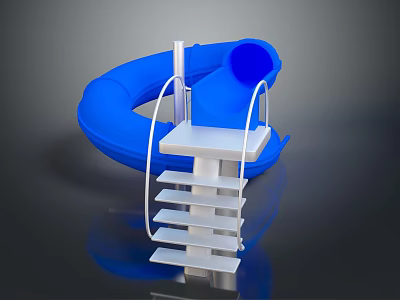 Blue Inflatable Water Slide With White Ladder And Platform Structure 3d model