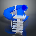 Blue Inflatable Water Slide With White Ladder And Platform Structure 3d model