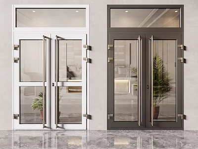 Glass Doors With White And Dark Frames Metal Handles And Marble Floor 3d model