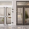 Glass Doors With White And Dark Frames Metal Handles And Marble Floor