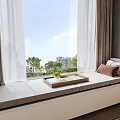 Cozy Window Seat With Soft Cushion Decorative Pillows Tray And Green Plant