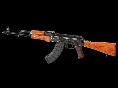 Classic AK Rifle With Wooden Stock Black Barrel And Detachable Magazine 3d model