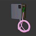 Sleek Gray Electric Vehicle Charger With Green Logo And Charging Cable