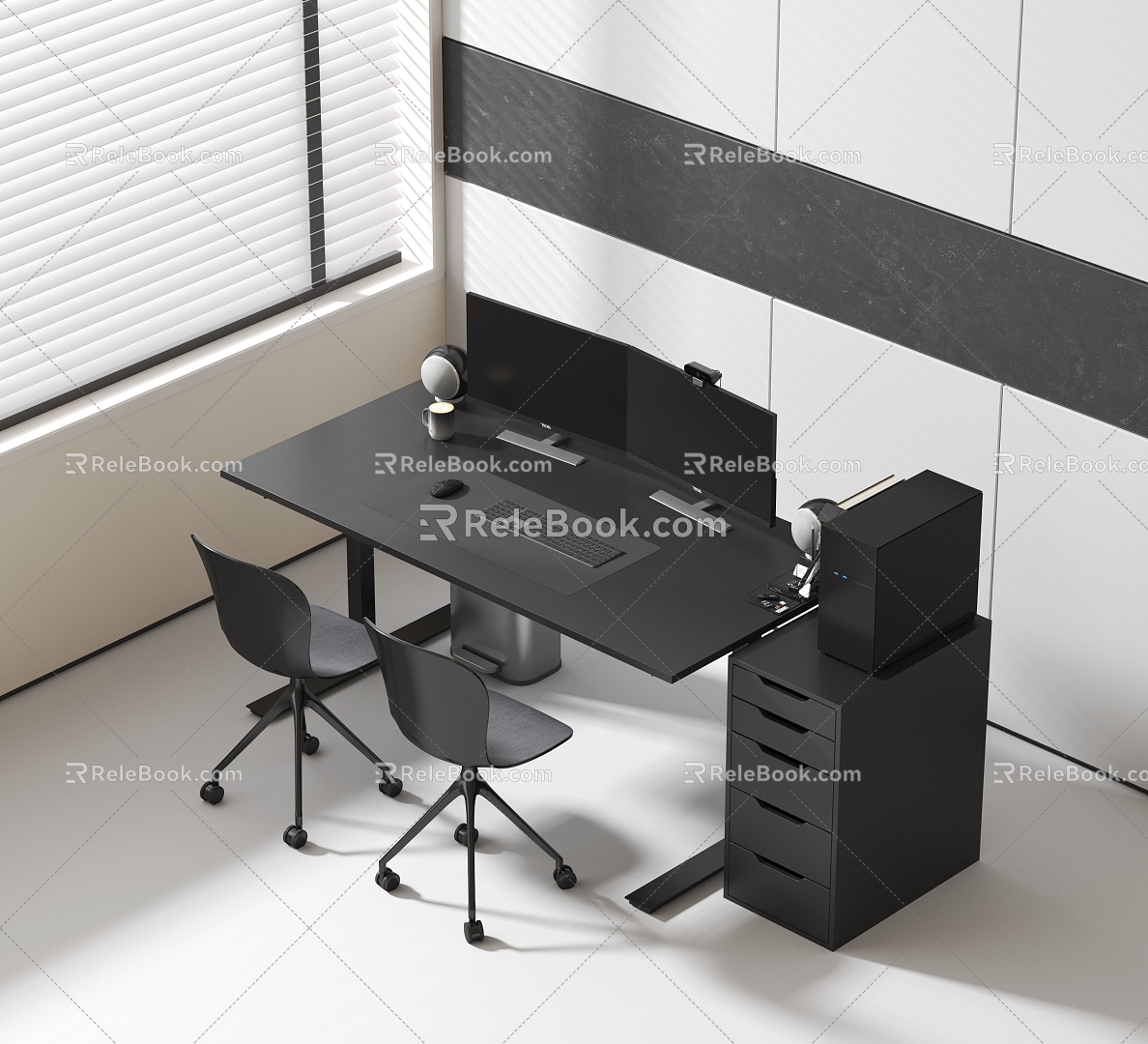 Modern computer desk and chair 3d model