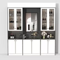 Modern Wine Cabinet Design With Glass Doors Wine Bottles Mirror And White Cabinets