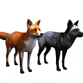 Realistic Orange Fox and Gray Wolf Standing Together on White Background 3d model