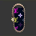 Dark Blue Wallet With Colorful LV Monogram Stars Flowers Pink Studded Strap And Gold Buckle