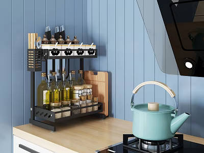 Kitchen Countertop Storage Shelf With Spice Bottles Chopsticks Holder And Cutting Board Organizer 3d model