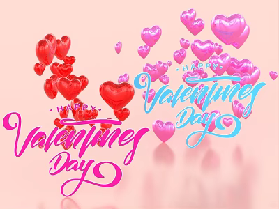 Heart Shaped Red And Pink Balloons For Happy Valentine's Day Celebration 3d model