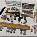 Cafe Interior Design With Bar Counter Tables Chairs Green Plants And Display Shelves