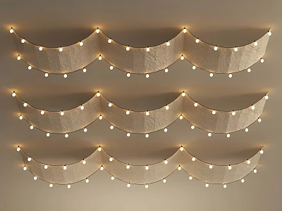 White Wave Shaped Decorative String Lights Hanging On Beige Background With Warm Glow 3d model