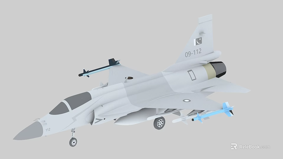 White Fighter Jet Numbered 0912 Equipped With Blue Missiles Cockpit And Landing Gear 3d model 