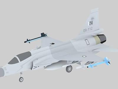 White Fighter Jet Numbered 0912 Equipped With Blue Missiles Cockpit And Landing Gear 3d model