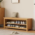 Wooden Shoe Bench with Cushion Top and Two Tier Shoe Storage Shelves