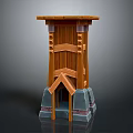 Wooden Tower Scene Component With Stone Base And Decorative Wooden Beams