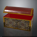 Open Treasure Chest With Purple Lid Golden Decorations And Red Velvet Interior