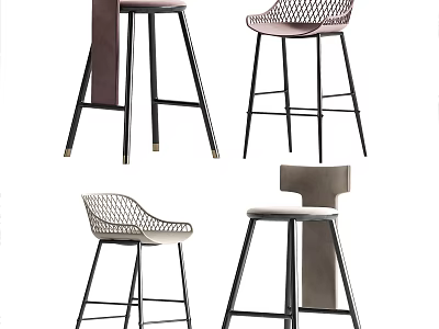 Modern Stylish Bar Stools With Metal Frames And Various Seat Designs 3d model